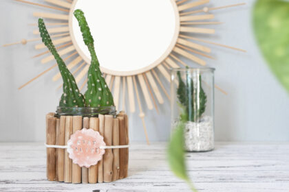 DIY Upcycling Blumentopf mit Treibholz und Modelliermasse