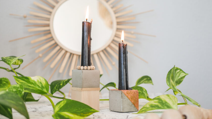 DIY Kerzenhalter aus Beton und Holz in zwei Varianten