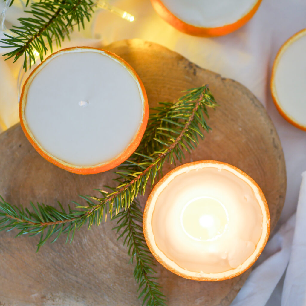 DIY Kerzengießen in Orangenschalen