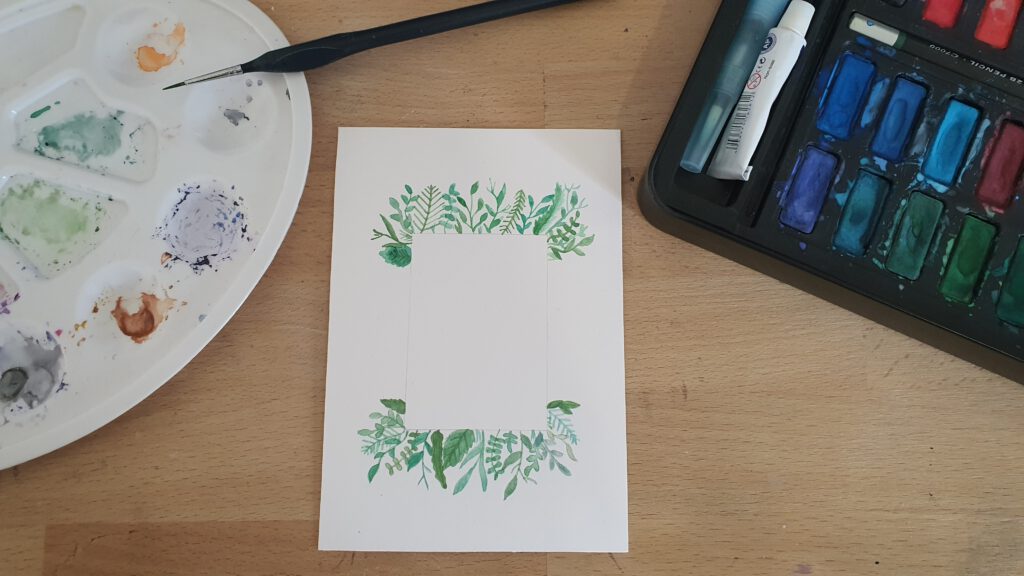 DIY Hochzeitskarte Schritt 1: Blätter mit Wasserfarbe malen