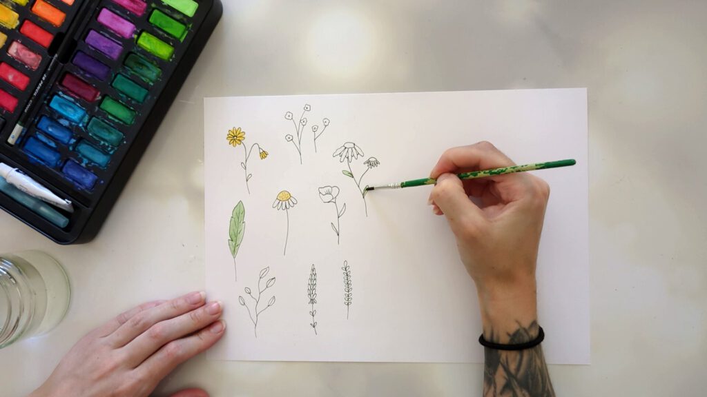 Selbstgemachte Karte mit Blumengruß Schritt 2:  Blumen ausmalen