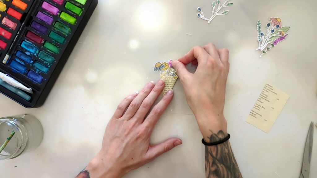 DIY Aquarell Karte Schritt 5: Blumen in die Tüte stecken