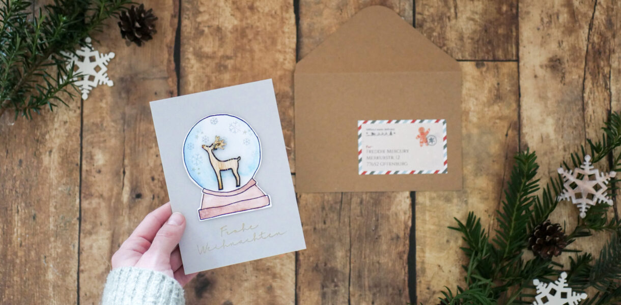 Einfache Weihnachtskarte mit Wasserfarben basteln