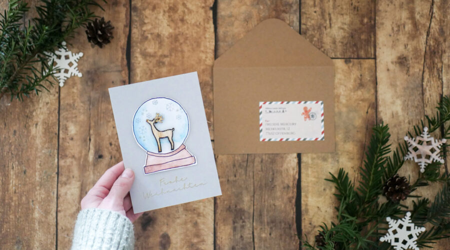 Einfache Weihnachtskarte mit Wasserfarben basteln