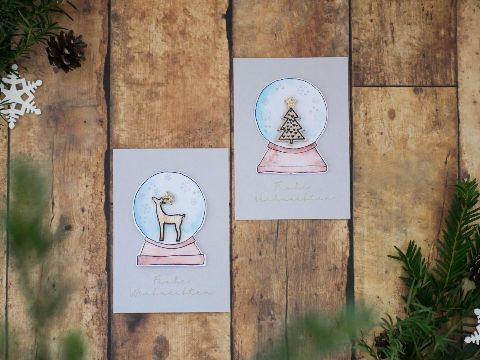 Bastelidee für Weihnachten: 3D Schneekugel Postkarten für Mal-Anfänger